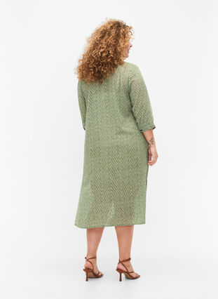 Prickig skjortklänning med 3/4-ärmar och slits, Seagrass Dot, Model image number 1