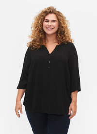Blus i viskos med 3/4 ärmar, Black, Model