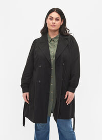 Trenchcoat med bälte och fickor, Black, Model