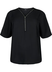 V-hals blus med dragkedja