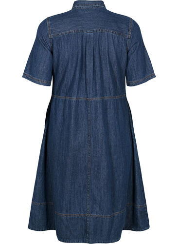 Skjortklänning i denim med korta ärmar, Dark blue denim, Packshot image number 1