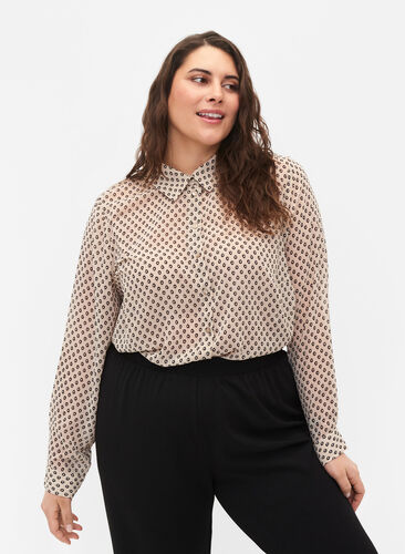 FLASH - Långärmad skjorta med tryck, Off White Dot , Model image number 0