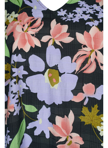 Blommig midiklänning i viskos med 3/4-ärmar, Purple Green Flower, Packshot image number 2