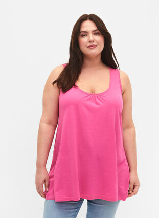 Topp med a-linjeform och rund hals, Shocking Pink, Model image number 0
