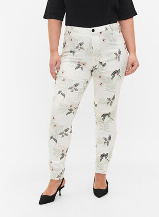 Högmidjade Amy jeans med blommönster, White Flower AOP L78, Model image number 2