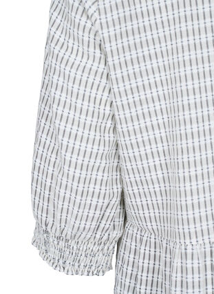 Mönstrad bomullsklänning med 3/4-ärmar och smock, White Check, Packshot image number 3