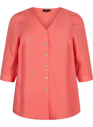 V-ringad blus i viskos med knappar, Deep Sea Coral, Packshot image number 0