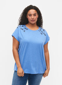 T-shirt i bomull med tryck, Ultramarine C Leaf, Model