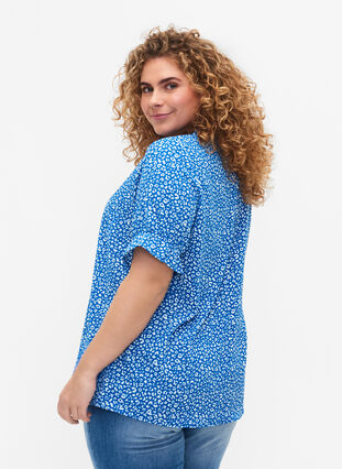 Kortärmad blus med tryck , Blue Ditsy, Model image number 1