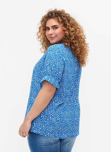 Kortärmad blus med tryck , Blue Ditsy, Model image number 1