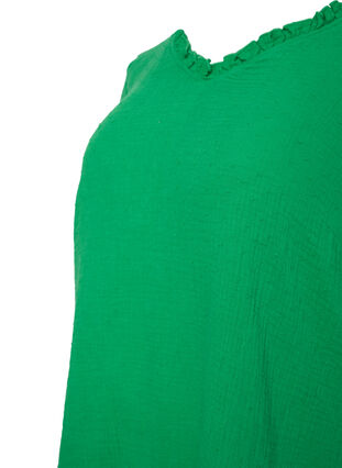 Kortärmad bomullstunika med volanger, Bright Green, Packshot image number 2