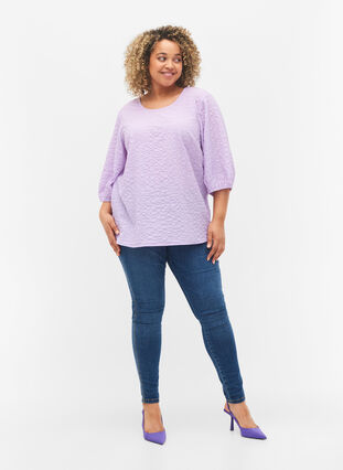 Strukturerad blus med 3/4 ärmar, Lavendula, Model image number 2