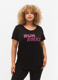  T-shirt till träning med print, Black w. Run Away, Model