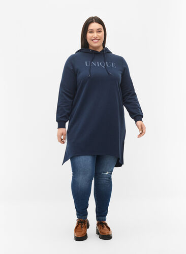 Sweatshirtklänning med huva och slits, Navy Blazer, Model image number 2