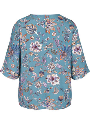 Mönstrad viskosblus med korta ärmar, Smoke Blue Paisley, Packshot image number 1