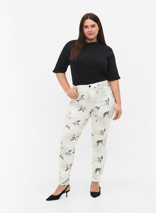 Högmidjade Amy jeans med blommönster, White Flower AOP L78, Model image number 0
