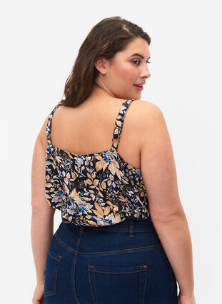 FLASH - Topp med tryck, Brown Blue Flower, Model image number 1