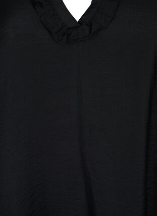 Blus i viskos med puffärm och volanger, Black, Packshot image number 2