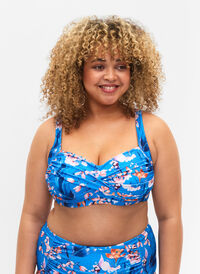 Bikinitopp med tryck, Bright Blue Print, Model