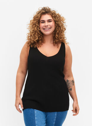 Stickad topp med v-ringning, Black, Model image number 0