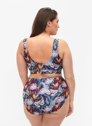 Bikinitrosa med hög midja och prickar, Deep Tropical Print, Model image number 1