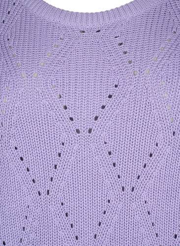 Stickad topp med 3/4-ärmar och hålmönster, Lavender, Packshot image number 2