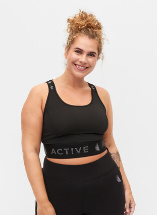 Sport-bh med texttryck, Black, Model image number 0
