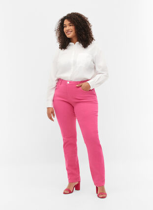 Emily jeans med normalhög midja och slim fit, Shock. Pink, Model image number 0