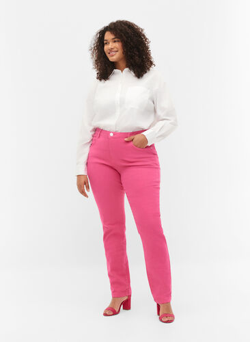 Emily jeans med normalhög midja och slim fit, Shock. Pink, Model image number 0