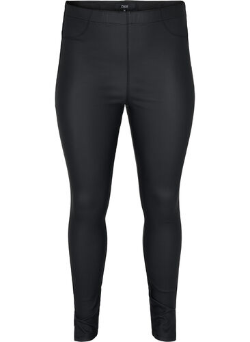Coated leggings med slits, Black, Packshot image number 0