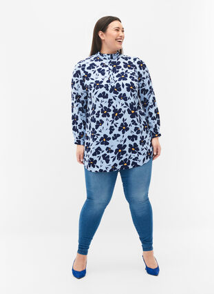 Långärmad tunika med volangkrage, Flower AOP, Model image number 2