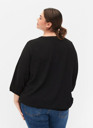 Blus med smock och 3/4-ärmar, Black, Model image number 1