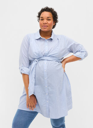 Skjortklänning för gravida i bomull , Blue Stripe, Model image number 0