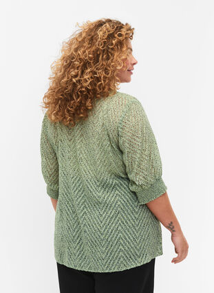 Prickig blus med halvlånga ärmar, Seagrass Dot, Model image number 1