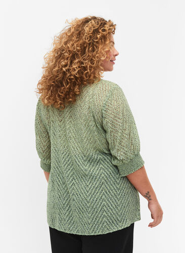 Prickig blus med halvlånga ärmar, Seagrass Dot, Model image number 1