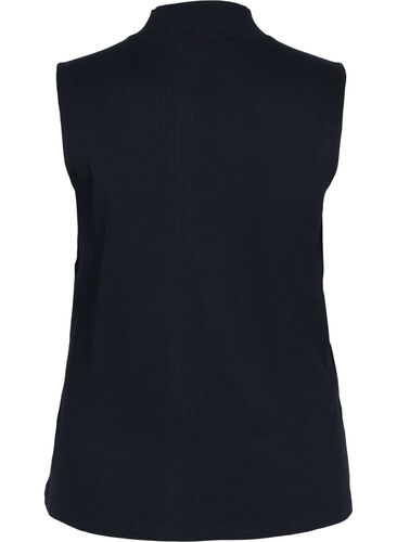 Ribbstickad topp i bomull med hög halsringning, Black, Packshot image number 1