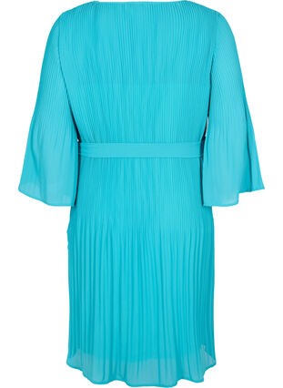 Plisserad klänning med 3/4-ärmar, Turquoise, Packshot image number 1