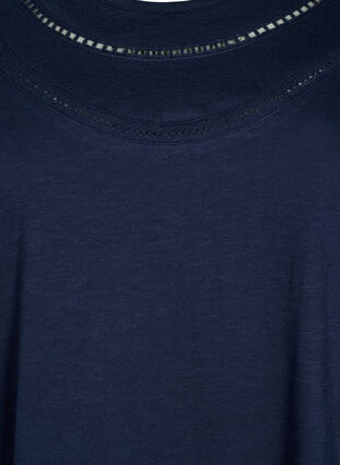T-shirt i bomull med spetsband, Navy Blazer, Packshot image number 2