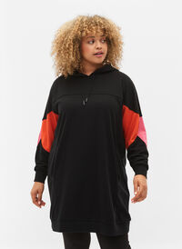 Sweatshirtklänning med colorblock och fickor, Black, Model