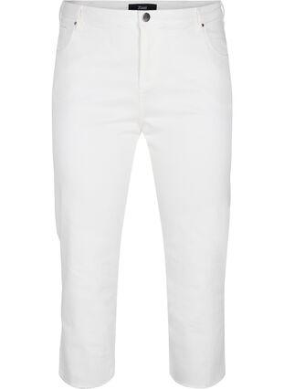 Croppade jeans med råa kanter och hög midja, White, Packshot image number 0