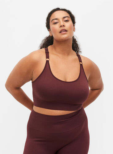 Seamless sport-bh i ribbat material, Fudge, Model image number 0