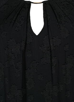 Klänning med struktur och korta ärmar, Black, Packshot image number 2