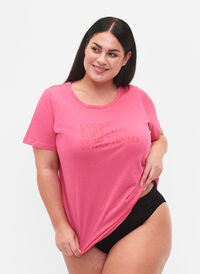 T-shirt i bomull med tryck och korta ärmar, Hot Pink Create, Model