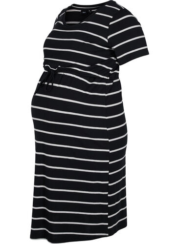 Randig gravidklänning i viskos, Black Grey Stripe, Packshot image number 0