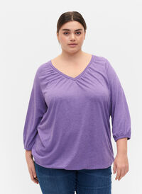 Melerad v-ringad blus, Deep Lavender Mél, Model