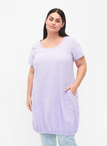 Kortärmad klänning i bomull, Lavender, Model image number 0