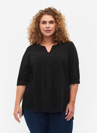 FLASH – Bomullsblus med halvlånga ärmar, Black, Model image number 0