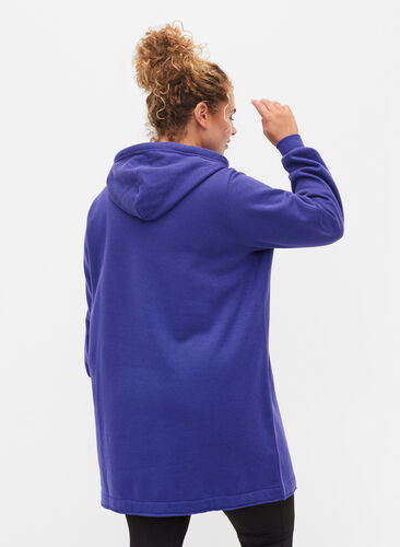 Lång sweatshirt med huva och fickor, Deep Blue, Model image number 1