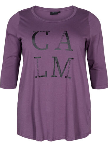 T-shirt i bomull med 3/4-ärmar, Vintage Violet, Packshot image number 0