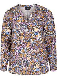 Blus i 100% viskos med blommigt mönster